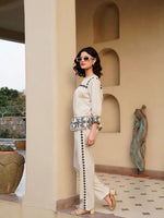Off White Pure Cotton Embroidered Boat Neck Co-ords Set for Women - SanskrutiHomes