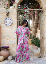 Pink Lapel Collar Floral Printed Pure Cotton Night Suit - SanskrutiHomes