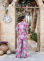 Pink Lapel Collar Floral Printed Pure Cotton Night Suit - SanskrutiHomes