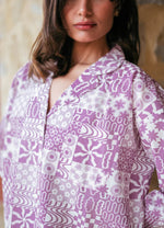 Purple Lapel Collar Abstract Printed Pure Cotton Night Suit - SanskrutiHomes