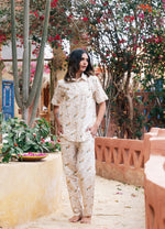 White Shirt Collar Abstract Printed Pure Cotton Night Suit - SanskrutiHomes
