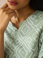 Sea Green Round Neck Viscose Rayon Printed Ethnic Motifs Night Suit for Women - SanskrutiHomes