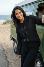Black Solid Hand block Print Shirt Collar Cotton Night Suit Set for Women - SanskrutiHomes
