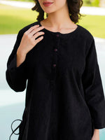 Black Round Neck Corduroy Solid Night Suit for Women - SanskrutiHomes