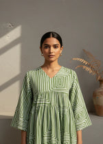 Off White Geometric Print V-Neck Dress for women - SanskrutiHomes