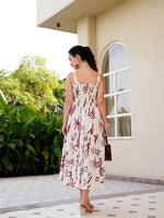 Off White Cotton Square Neck Printed Dress For Women - SanskrutiHomes