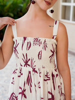 Off White Cotton Square Neck Printed Dress For Women - SanskrutiHomes