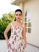 Off White Cotton Square Neck Printed Dress For Women - SanskrutiHomes