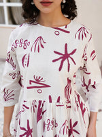 Off White Cotton Printed Shirt Collar Dress for Women - SanskrutiHomes