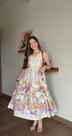 White Printed Sleeveless Dress for Women - SanskrutiHomes