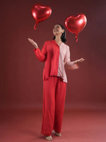 Red Solid Print Night Suit Set - SanskrutiHomes