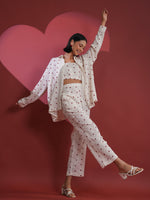 Set of 3 White Heart Printed Night Suit - SanskrutiHomes