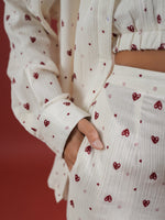 Set of 3 White Heart Printed Night Suit - SanskrutiHomes