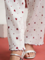 White Heart Printed Cotton Night Suit Set - SanskrutiHomes