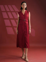 Red Solid Print Dress for Women - SanskrutiHomes