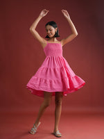 Pink Solid Polyester Dress for Women - SanskrutiHomes