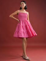 Pink Solid Polyester Dress for Women - SanskrutiHomes