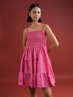 Pink Solid Polyester Dress for Women - SanskrutiHomes