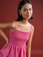 Pink Solid Polyester Dress for Women - SanskrutiHomes