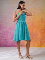 Blue Solid Polyester Dress for Women - SanskrutiHomes