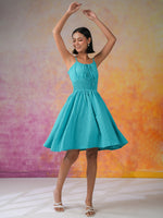 Blue Solid Polyester Dress for Women - SanskrutiHomes