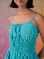Blue Solid Polyester Dress for Women - SanskrutiHomes