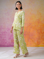 Green Floral Printed Cotton Co-ords Set for Women - SanskrutiHomes