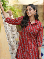 Red pure cotton co-ord set - SanskrutiHomes