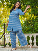 AZURE BLUE Printed pure cotton co-ord set - SanskrutiHomes