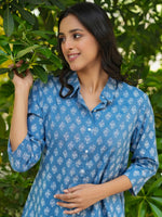 AZURE BLUE Printed pure cotton co-ord set - SanskrutiHomes