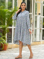 Blue floral print Lounge Dress - SanskrutiHomes