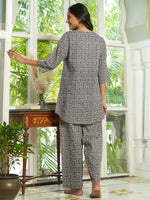 Grey abstract cotton loungewear set - SanskrutiHomes