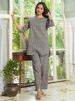 Grey abstract cotton loungewear set - SanskrutiHomes