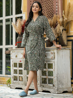 Green Cotton printed kimono robe - SanskrutiHomes