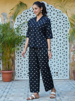 Black polka dot cotton Night Suit Set - SanskrutiHomes