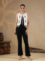 White Playing Card Print Handloom Jacket for Women - SanskrutiHomes