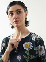 Black Floral Printed Cotton V-Neck Night Dress - SanskrutiHomes