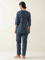 Blue Color Round Neck Floral Printed Night Suit - SanskrutiHomes