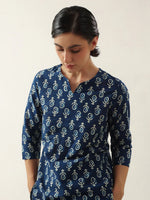 Blue Color Round Neck Floral Printed Night Suit - SanskrutiHomes