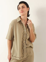 Brown Solid Cotton Shirt Collar Night Suit - SanskrutiHomes