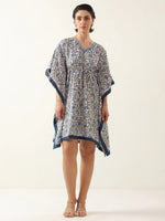 Off White V-Neck Pure Cotton Kaftan Night Dress - SanskrutiHomes