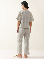 Grey Color V-Neck Cotton Night Suit - SanskrutiHomes