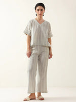 Grey Color V-Neck Cotton Night Suit - SanskrutiHomes