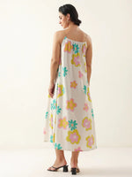 White Floral Printed Cotton Dress for Women and Girls - SanskrutiHomes