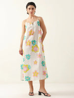 White Floral Printed Cotton Dress for Women and Girls - SanskrutiHomes