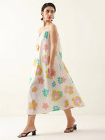 White Floral Printed Cotton Dress for Women and Girls - SanskrutiHomes