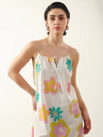White Floral Printed Cotton Dress for Women and Girls - SanskrutiHomes