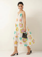 White Floral Printed Cotton Dress for Women and Girls - SanskrutiHomes
