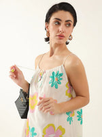 White Floral Printed Cotton Dress for Women and Girls - SanskrutiHomes