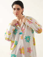 White Color Floral Shirt Collar Dress for Women - SanskrutiHomes